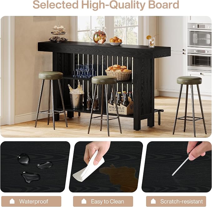 Tribesigns Black Large Home Bar Unit, 2-Tier Mini Bar Table Height Pub Table - Image 8