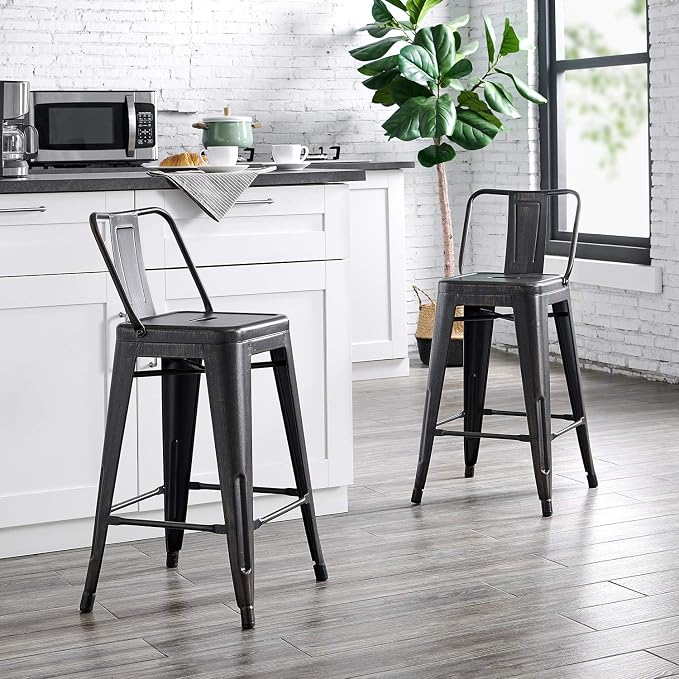 AC Pacific 24” Metal Barstool Set of 2 – Country Rustic Style - Image 2