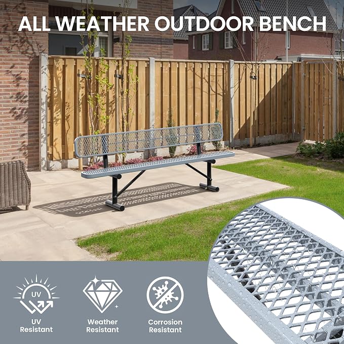 8 Feet Steel Park Bench for Outside, Outdoor Bench - Image 6