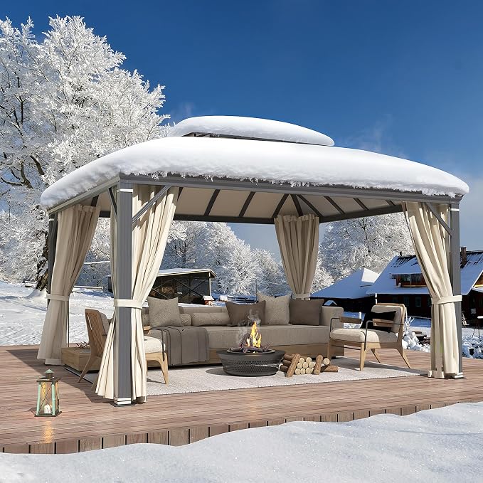 YOLENY 12'x14' Hardtop Gazebo, Permanent Outdoor Aluminum Patio Gazebo - Image 7