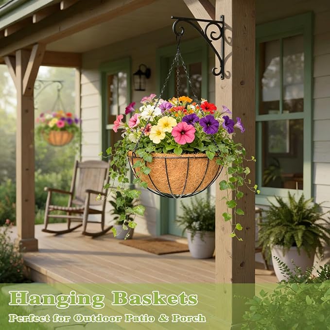 4 Pack 12 Inch Hanging Baskets for Plants Outdoor Metal Hanging Planter Hanging - Image 6