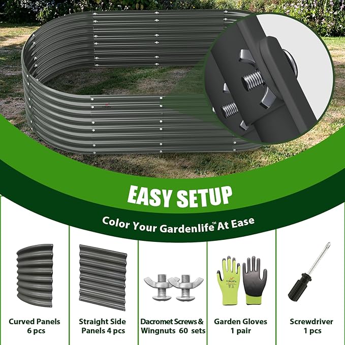 A ANLEOLIFE 12-Set 8X4X2 ft Galvanized Raised Garden Bed Kit, Oval Metal Deep - Image 7