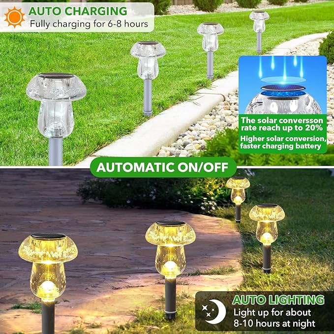 Solar Lights Outdoor, 8 Pack Mushroom Lights Outside Waterproof, Solar Powered - Image 3