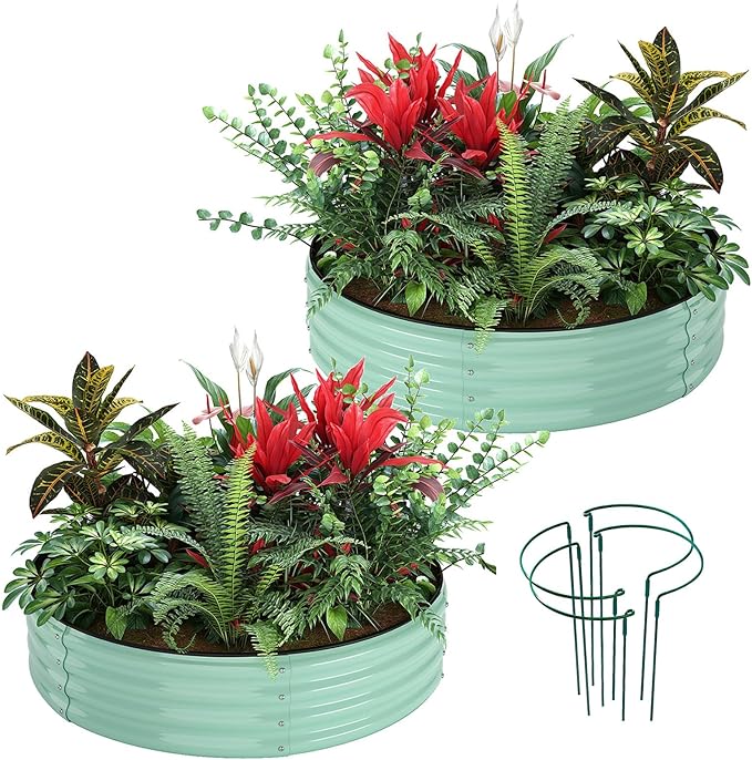Galvanized Metal Planter Round Raised Garden Bed Kit by ZFHgarden