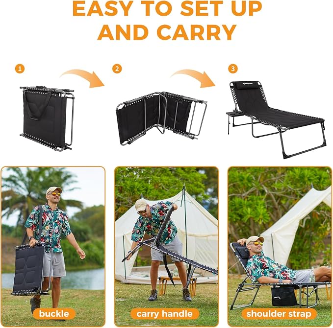 KingCamp Oversize Lounge Chair Outdoor, Extra Large Padded Folding 5 Positions - Image 8