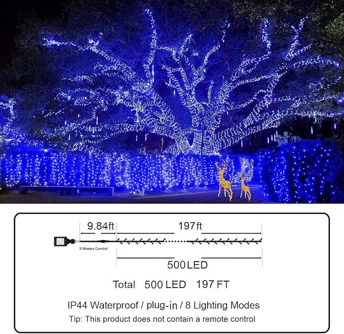 KNONEW Outdoor Christmas Lights 500 LED 197ft String Lights 8 Modes & Memory - Image 3