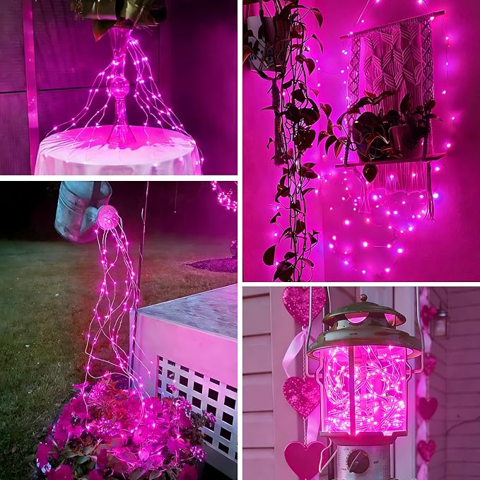 QITONG 4 Pack Pink Solar Fairy Lights, Each 33ft 100 LED String Lights Outdoor - Image 8