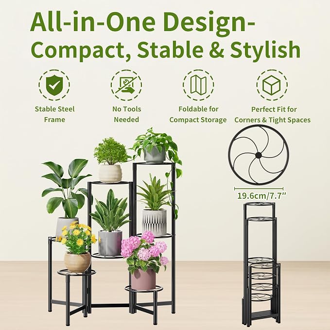 Corner Shelf Patio 7 Tier Metal Plant Stand Indoor Outdoor Tall Metal Flower - Image 5