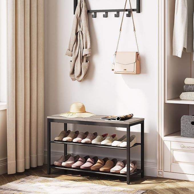 HOOBRO Shoe Bench, 3-Tier Shoe Rack, Industrial Shoe Organizer Storage Bench - Image 2