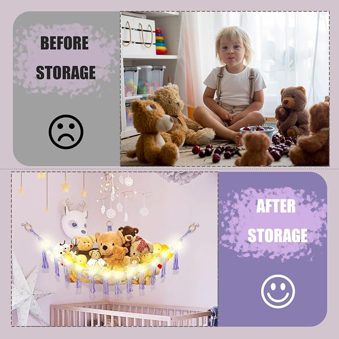 Stuffed Animal Hammock with LED Light, Large Stuffed Animals Storage Corner - Image 5
