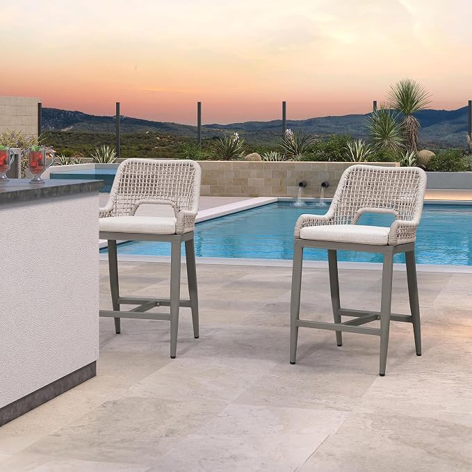 PURPLE LEAF Counter Height Bar Stools Set of 2 Outdoor Bar Chair by PURPLELEAF
