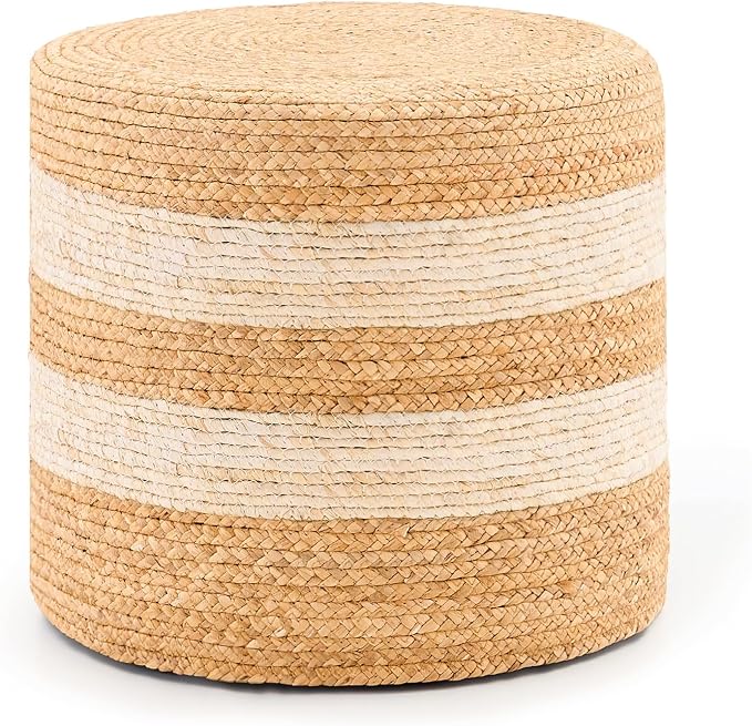 Handwoven Ottoman Pouf, Natural Water Hyacinth Footstool, Round Braided Outdoor by LGENHOOMHandwovenNaturalWaterHyacinthBasket