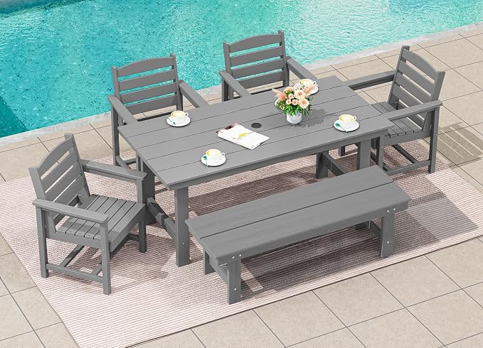 SERWALL Patio Dining Table and Bench Set - Image 7