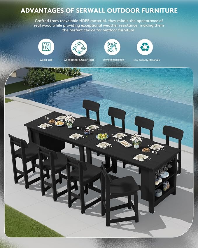 SERWALL Outdoor Bar Table, All Weather HDPE 36" Counter Height Dining Table - Image 9