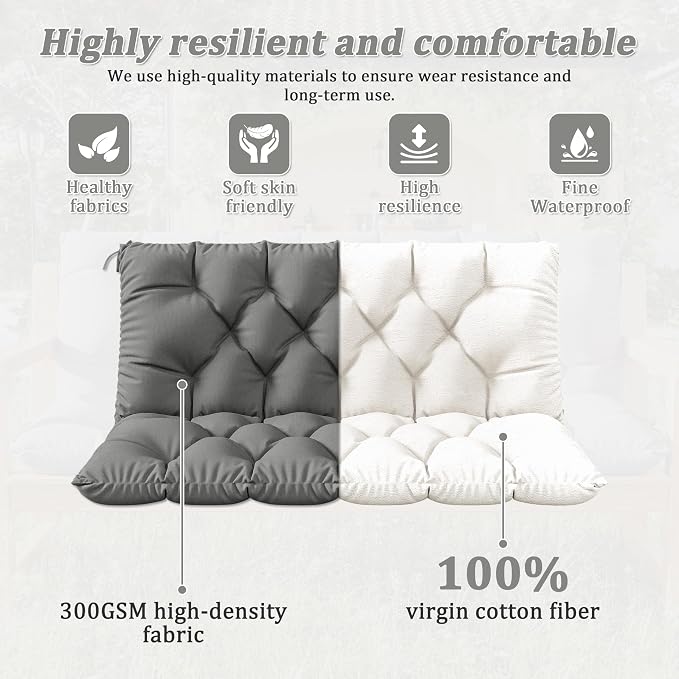 Porch Swing Cushion with Backrest 2-3 Seater Outdoor Bench Cushions Waterproof - Image 4