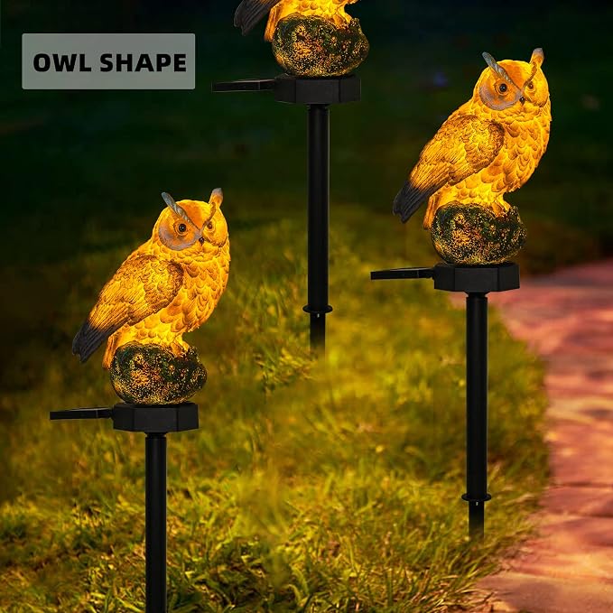 Dazzle Bright 2 Pack Owl Figure Solar LED Lights, Resin Garden Waterproof - Image 4