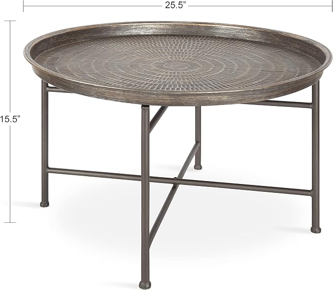 Kate and Laurel Mahdavi Boho-Chic Hammered Metal Tray Coffee Table, Brushed - Image 3