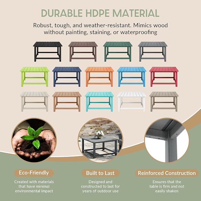 WestinTrends Malibu Low Outdoor HDPE Square Patio Coffee Table - Image 6