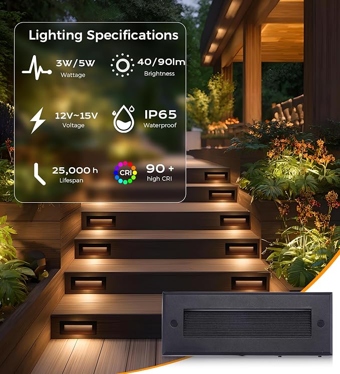 Cloudy Bay 9 Inch 5CCT Low Voltage LED Outdoor Step Lights 12V-15V 3W/5W - Image 7