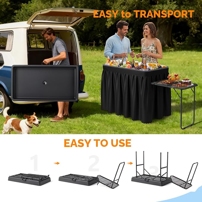 VINGLI Ice Table with Side Table, Portasble Cooler Table with Removable Skirt - Image 5