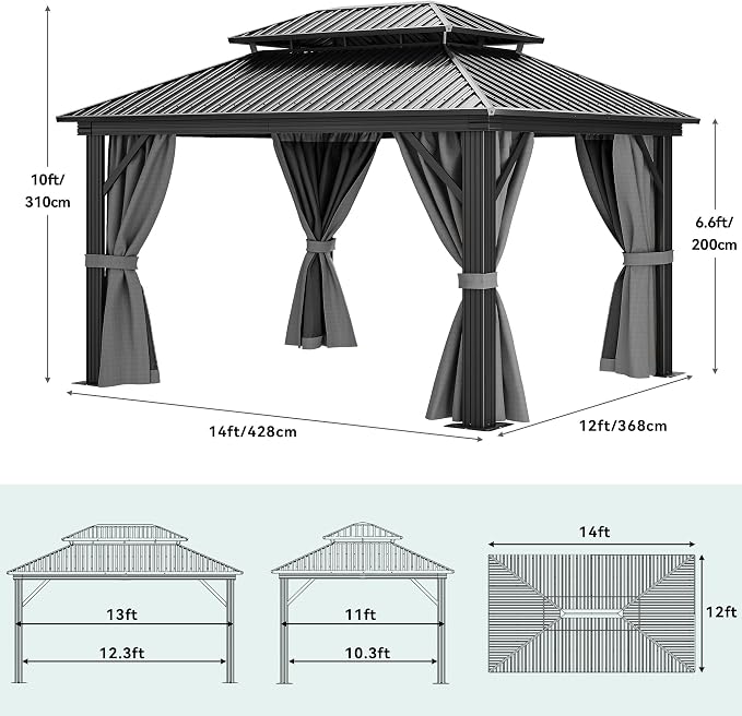 YITAHOME 12x14ft Hardtop Gazebo, Heavy Duty Double Roof Galvanized Steel Outdoor - Image 7