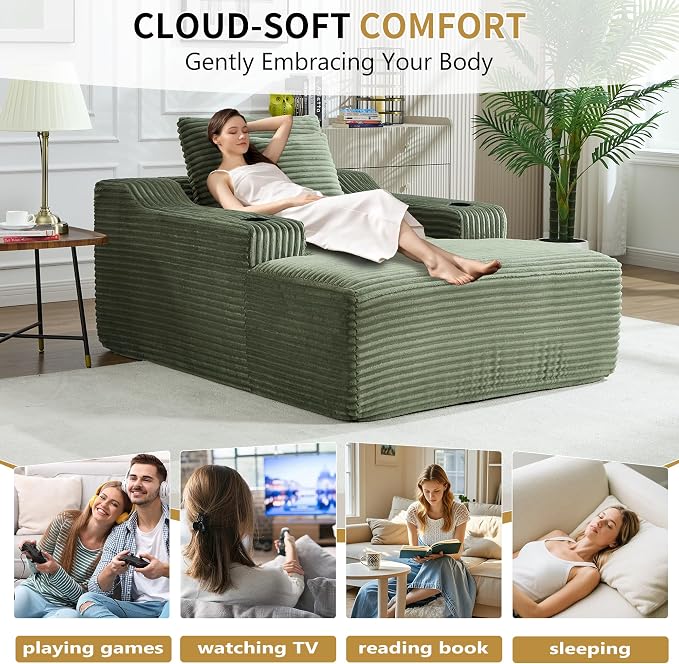 67" Oversized Chaise Lounge Chair Indoor, Soft Boneless Cloud Couch Chair - Image 8
