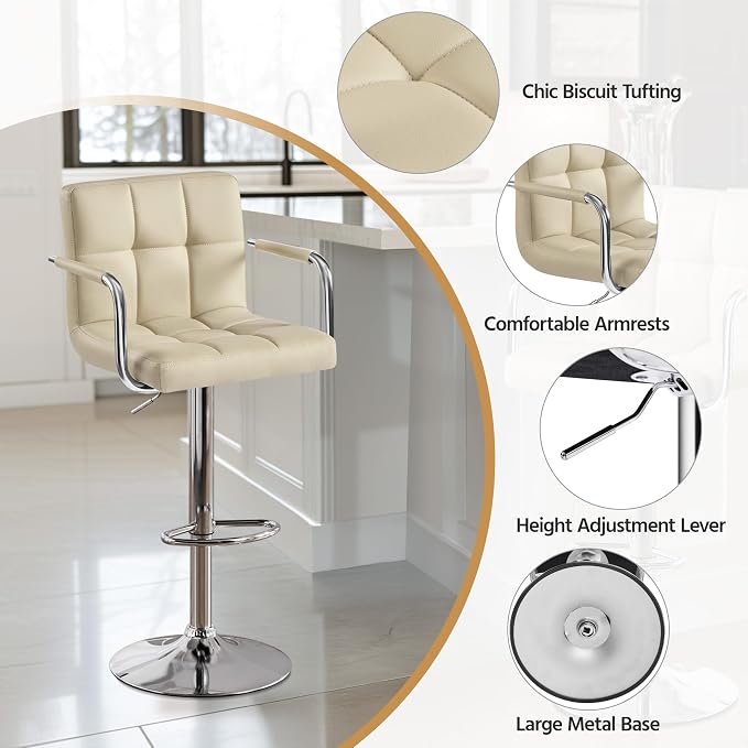 Yaheetech Bar Stools Set of 2, PU Leather Adjustable Swivel Barstools, - Image 5