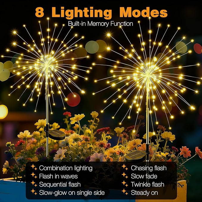btfarm 6 Pack 120 LED Solar Garden Lights Outdoor, 8 Modes Firework Lights - Image 4