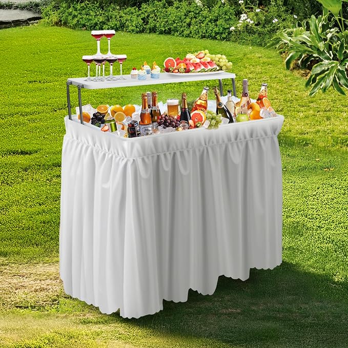 VINGLI Ice Table with Extra Storage Shelf, Portasble Cooler Side Table with by VINGLI