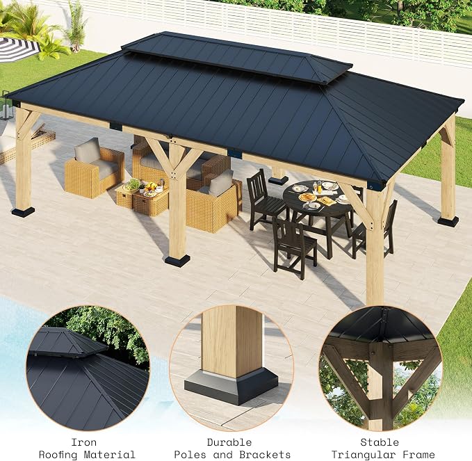 AMERLIFE 12x20 ft Hardtop Gazebo, Spruce Wood Gazebo - Image 6