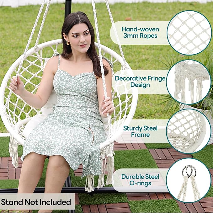 JoyView Macrame Hammock Chair Hanging Swing Chair Max 330 Lbs - Image 3