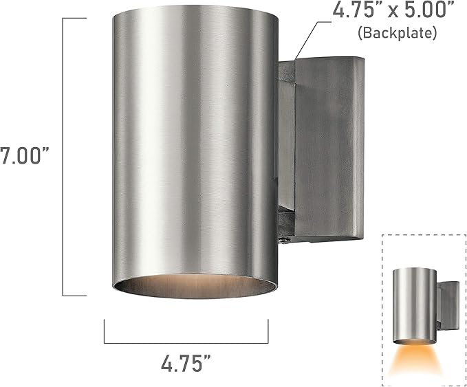 Kichler 9234BA Outdoor Cylinder Wall Mount Sconce DownLight, Brushed Aluminum - Image 2