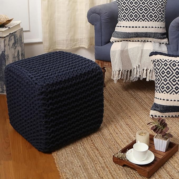 REDEARTH · Square Hand Knitted Pouf - Image 2