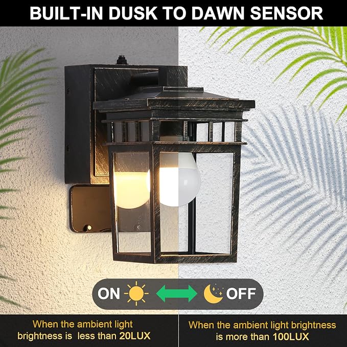 Outdoor Wall Lantern with GFCI Outlet, Dusk to Dawn Outdoor Lighting with Clear - Image 4