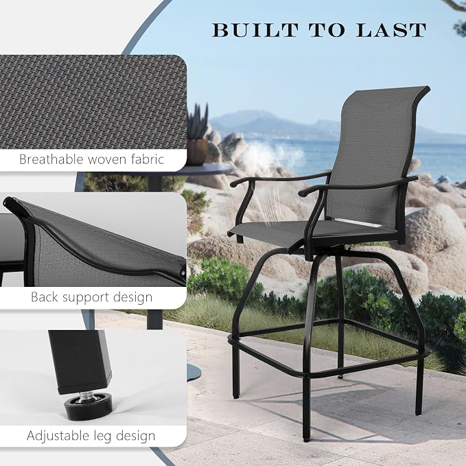 LEVELEVE Patio Bar Set 6pcs Swivel Bar Stools Outdoor Bistro Textilene - Image 7