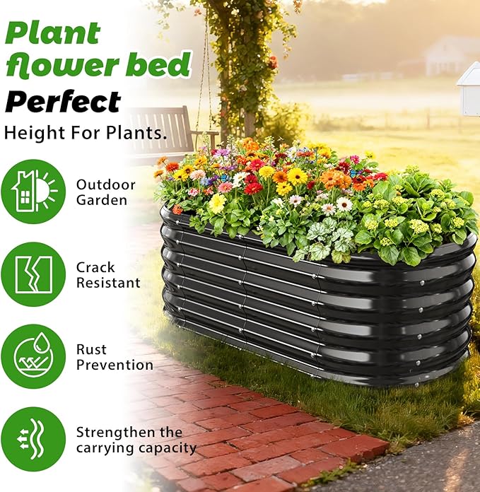 17" Tall Outdoor Garden Raised Garden Bed Kits, 4ft X 2ft Oval, 0.8MM Thick - Image 2
