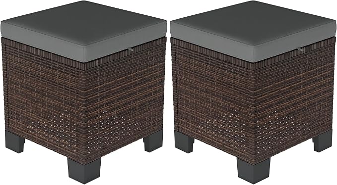 Outsunny 2 Pieces Outdoor Patio Ottomans, All Weather Wicker Outdoor Footstools by Outsunny