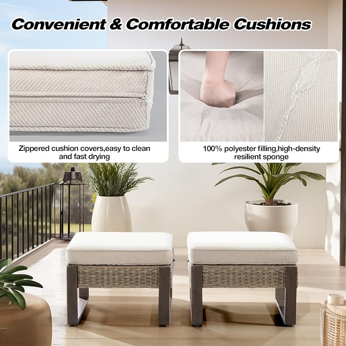 Joyside Outdoor Patio, All-Weather PE Rattan Ottomans Footstools - Image 5