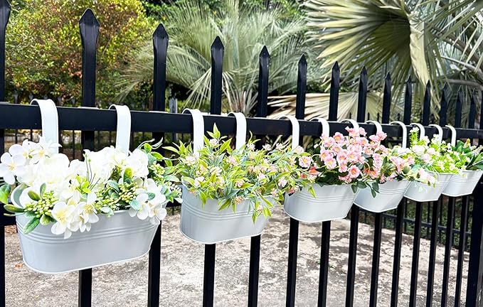 10" Hanging Flower Pots, Railing Planters Fence Pot - Image 7