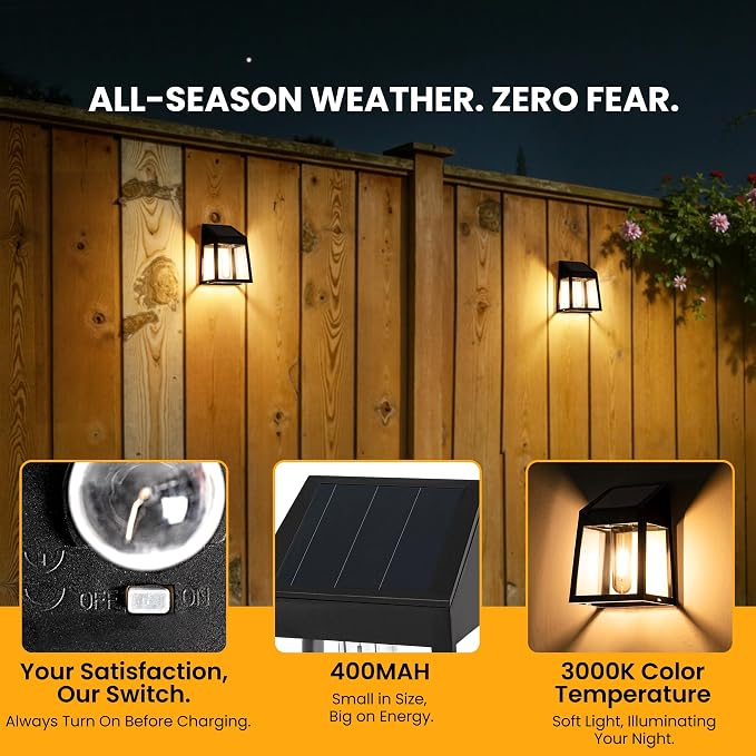 GIGALUMI Solar Fence Lights, 6 Pack Fence Outdoor Waterproof Lights Solar - Image 3