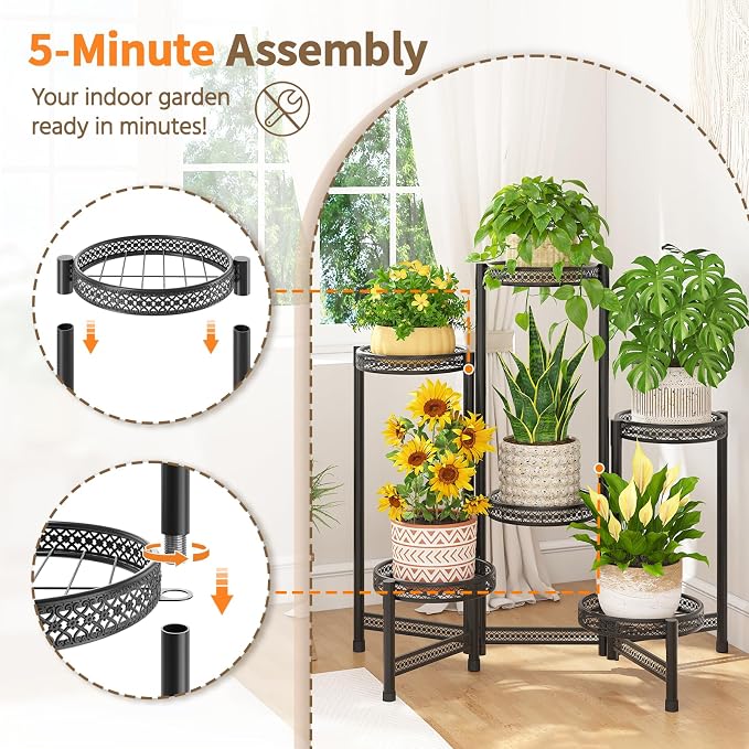 LASZOLA 6 Tiered Folding Tall Plant Stand Indoor Outdoor - Image 5
