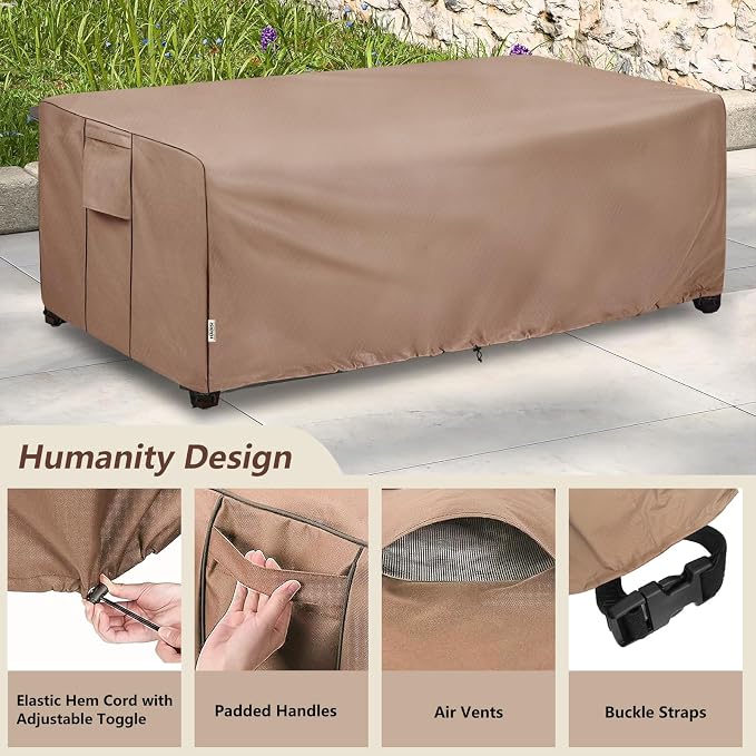 Outdoor Coffee Table Cover, 600D Waterproof Patio Rectangular Side Table Covers - Image 3