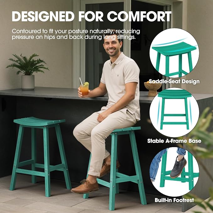 Ciokea 4 Set 29" Outdoor Bar Stools Heavy Duty HDPE Outdoor Stools Weatherproof - Image 3