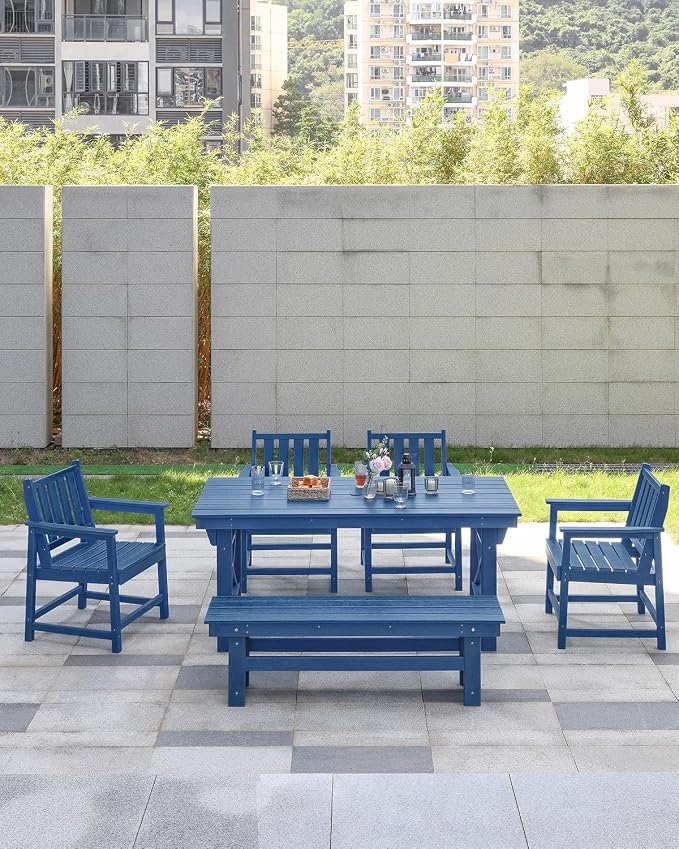 HDPE Outdoor Dining Set of 6, Patio Dining Table Set - Image 2