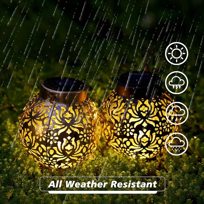 Set of 2 Solar Lanterns Outdoor Hanging Decorative Lights - Image 7