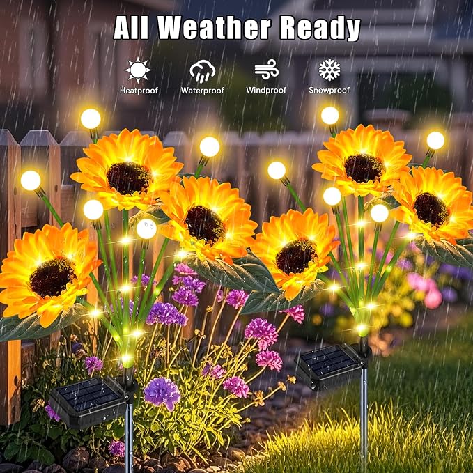 Sunflower Solar Lights Outdoor Garden Decor, Upgraded Solar Sunflowers - Image 7