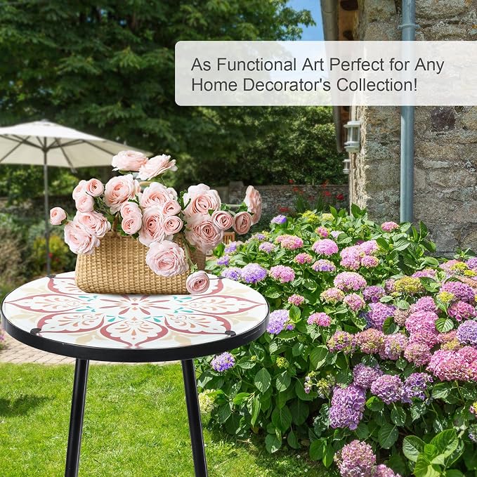 VCUTEKA Patio Side Table Outdoor Accent Table Bistro Coffee Table Plant End - Image 7