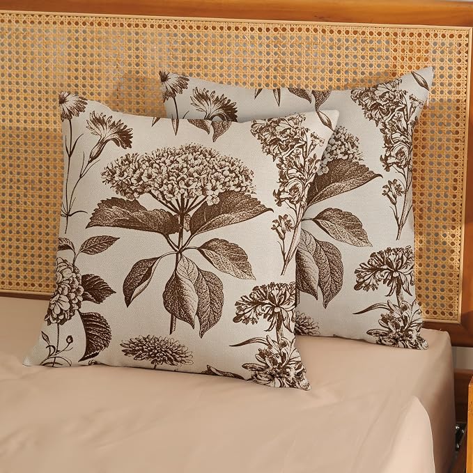 Brown Pillow Covers 18x18 Inch 2 Pcs Boho Vintage Floral Decor Throw Pillows - Image 2