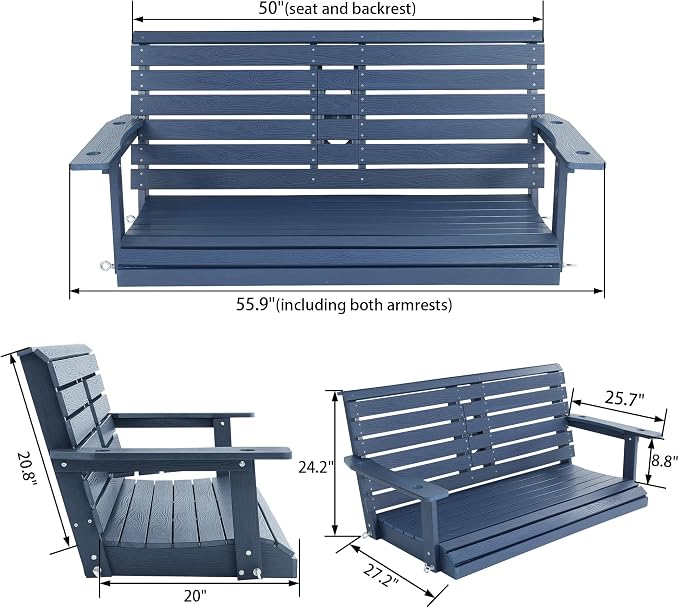 Poly Lumber 2-Seat Porch Swing, HIPS 4.5-Feet Bench Swing - Image 2