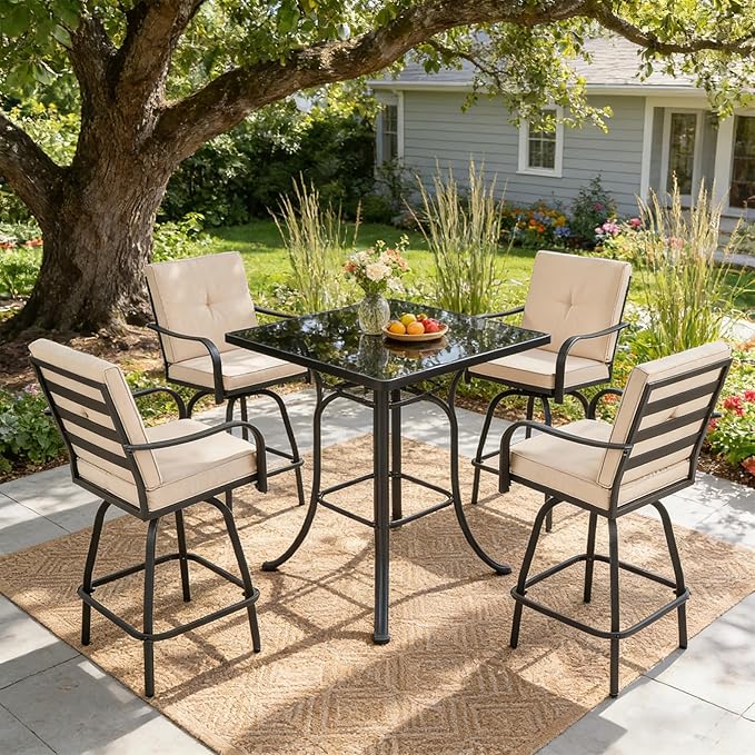 Patio Swivel Bar Stools Set of 4, Outdoor Bar Height Swivel Chairs - Image 9